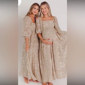 STORIA Mona Beige Floral Maxi Dress Size M